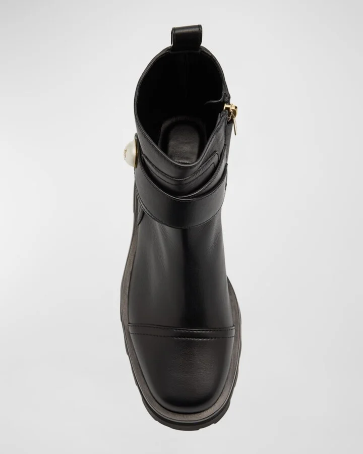 Meena Leather Pearly-Button Ankle Boots - Image 8