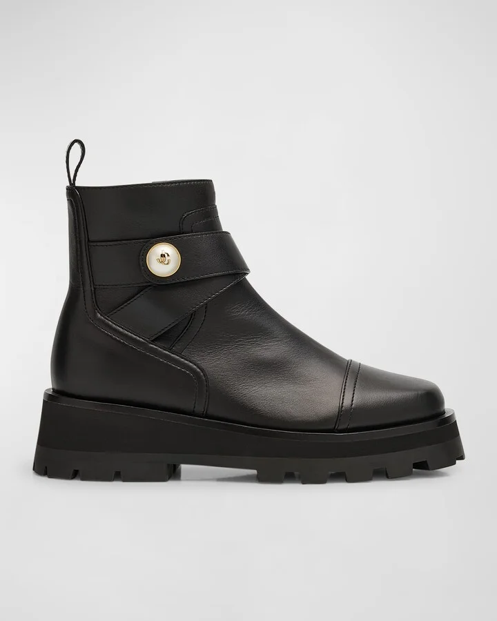 Meena Leather Pearly-Button Ankle Boots