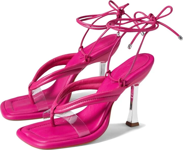 Meghan Ankle Tie Sandals In Hot Pink / Transparent