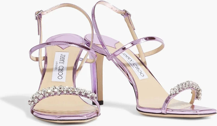 Meira 85 crystal-embellished mirrored-leather sandals - Image 2