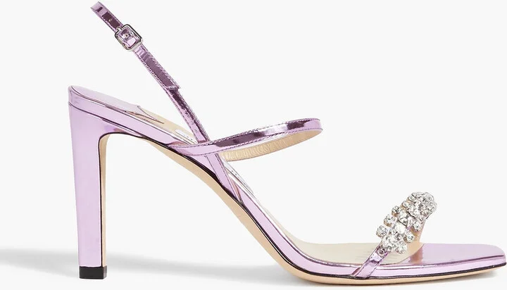 Meira 85 crystal-embellished mirrored-leather sandals