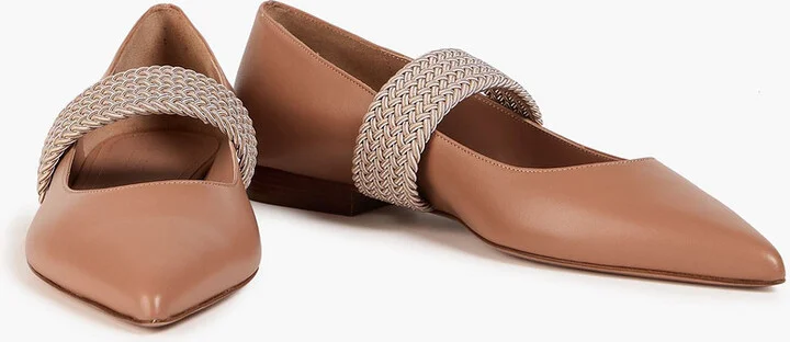 Melanie cord-trimmed leather point-toe flats - Image 2