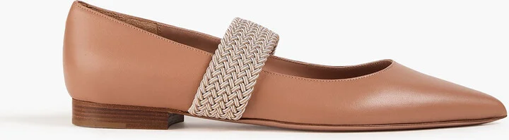 Melanie cord-trimmed leather point-toe flats