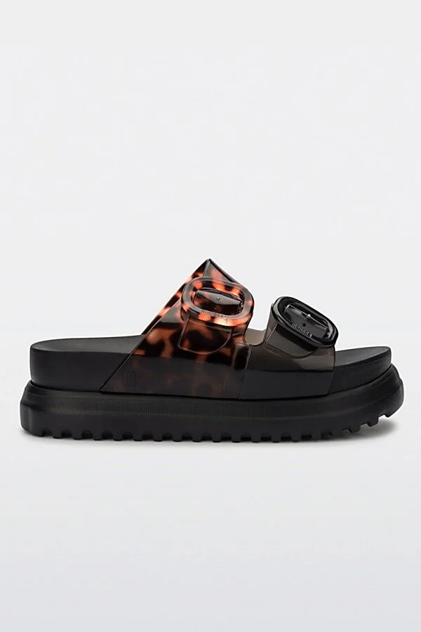 Melissa Cozy Platform Slide in Black/Tortoiseshell