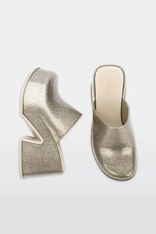 Melissa Mia Platform Clog in Golden Glitter Glass - Image 2
