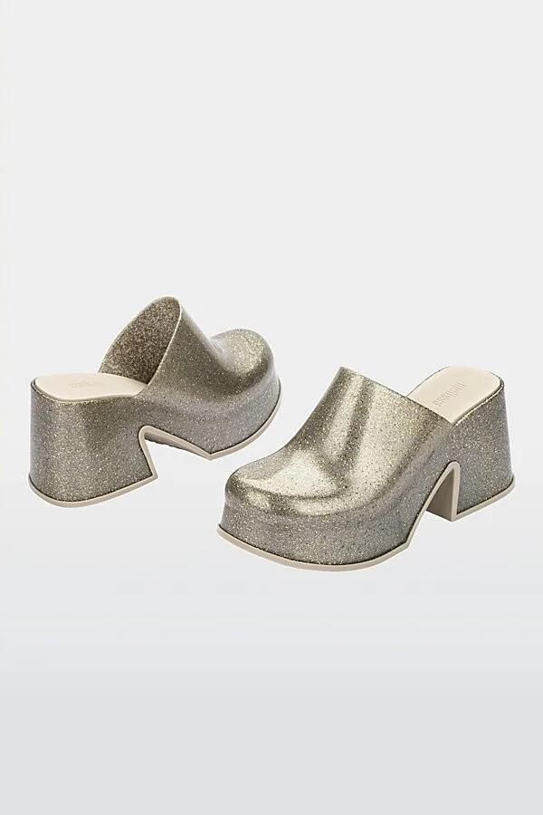 Melissa Mia Platform Clog in Golden Glitter Glass - Image 3