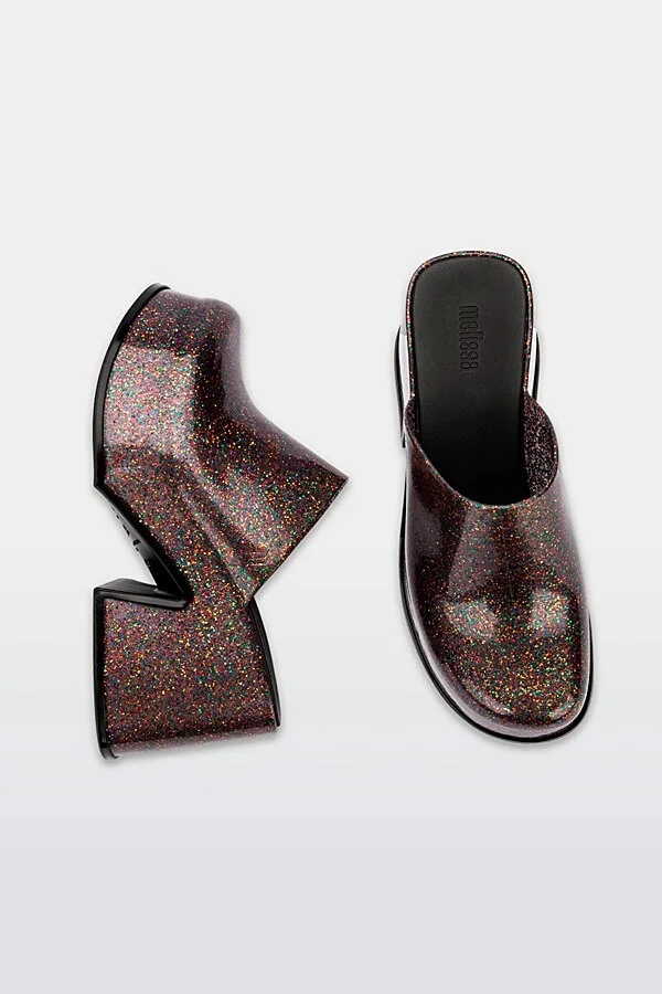 Melissa Mia Platform Clog in Golden Glitter Glass - Image 4