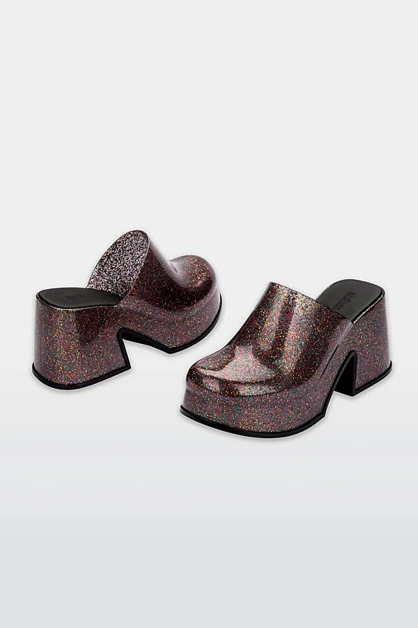Melissa Mia Platform Clog in Golden Glitter Glass - Image 5