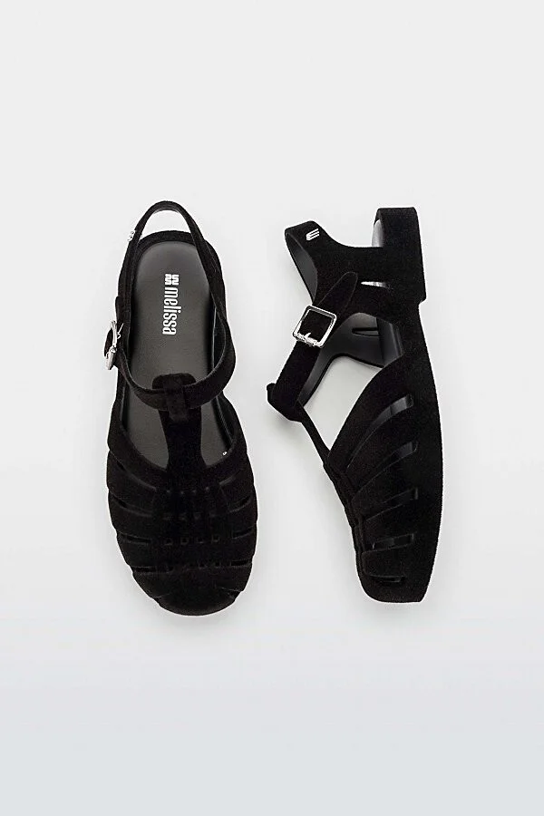 Melissa Possession Velvet II Fisherman Sandal in Black Flocked - Image 2