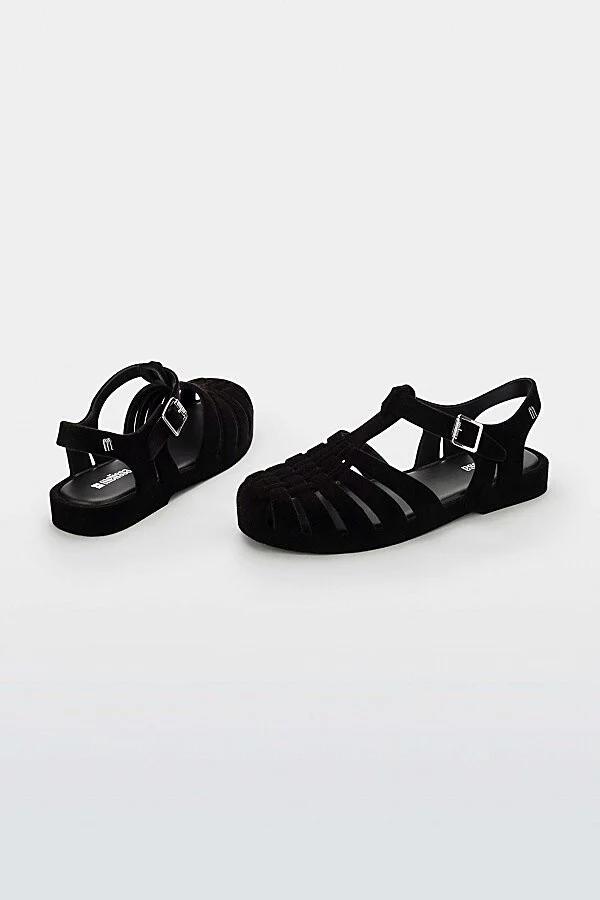 Melissa Possession Velvet II Fisherman Sandal in Black Flocked - Image 3