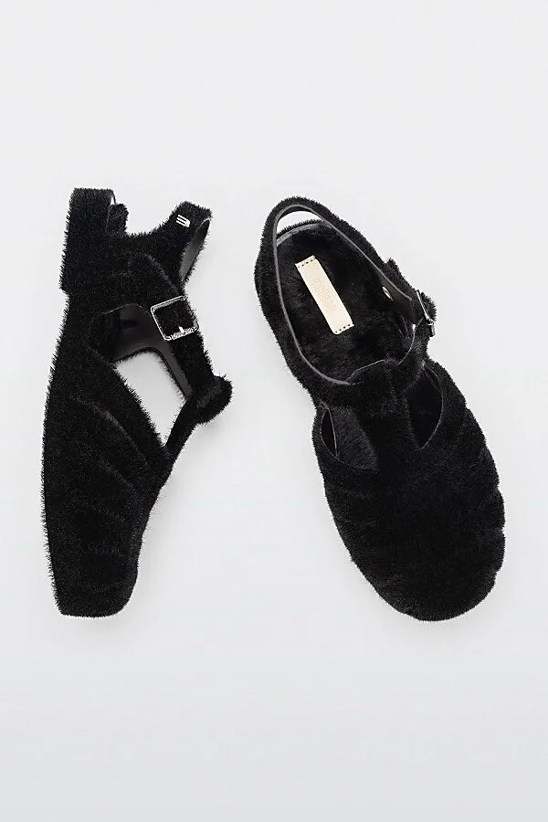 Melissa Possession Warm Look Fisherman Sandal in Black Flocked - Image 2