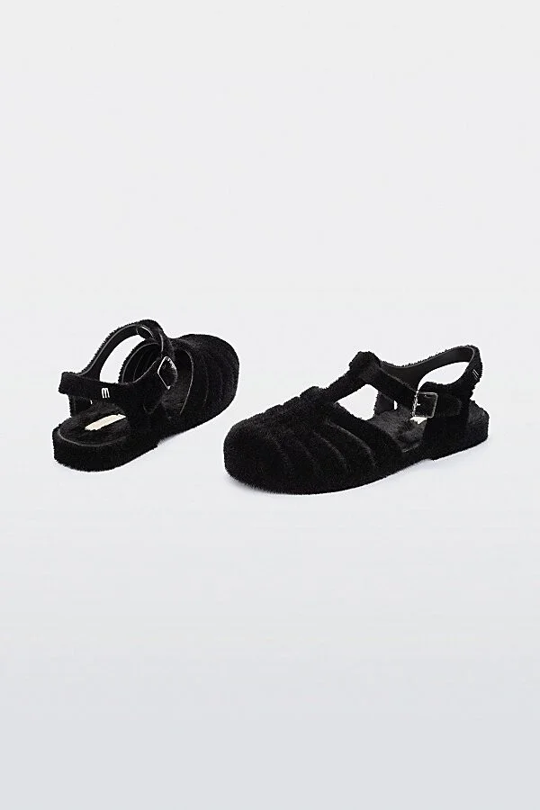 Melissa Possession Warm Look Fisherman Sandal in Black Flocked - Image 3