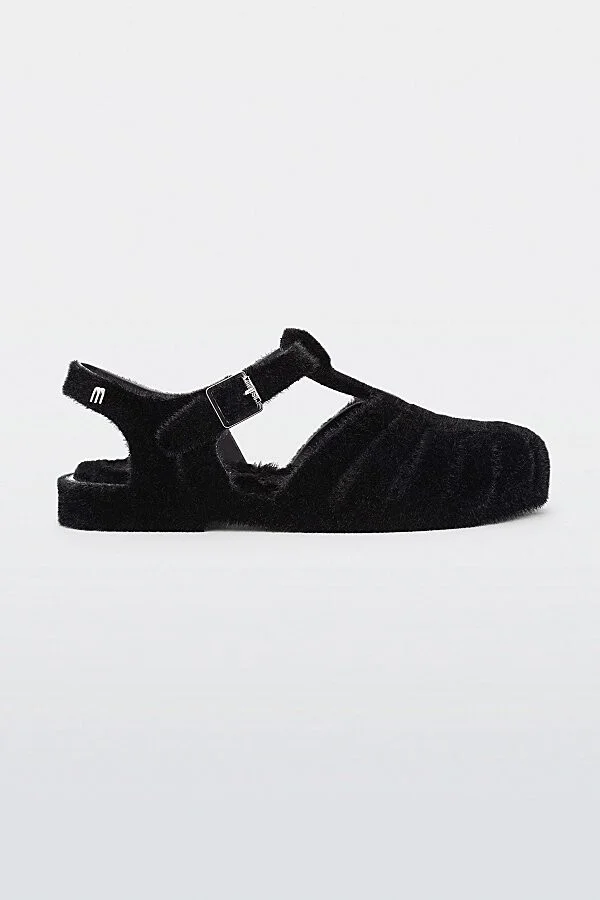 Melissa Possession Warm Look Fisherman Sandal in Black Flocked