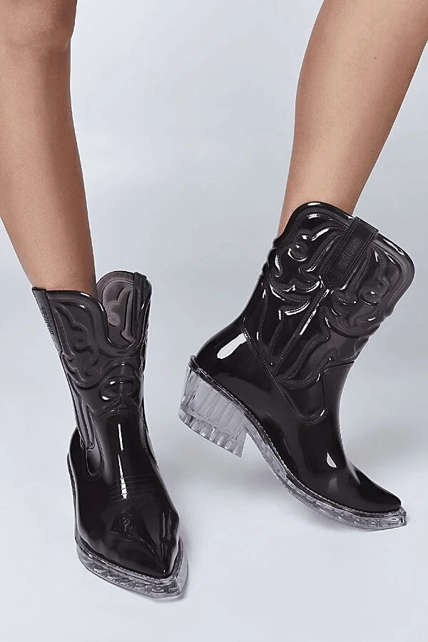 Melissa Texas Jelly Cowboy Boot in Black Transparent/Glass - Image 2