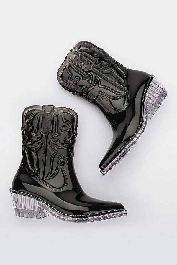 Melissa Texas Jelly Cowboy Boot in Black Transparent/Glass - Image 3