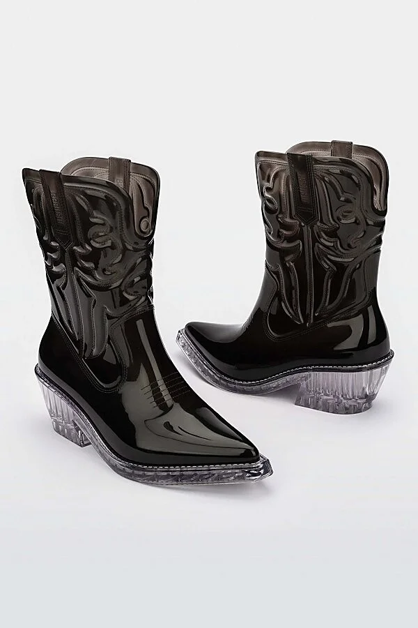 Melissa Texas Jelly Cowboy Boot in Black Transparent/Glass - Image 4