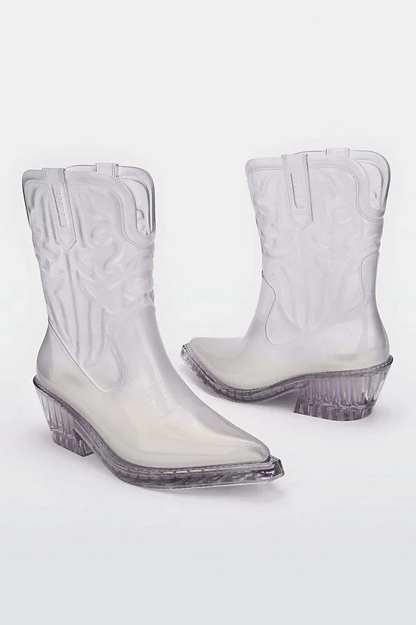 Melissa Texas Jelly Cowboy Boot in Black Transparent/Glass - Image 7
