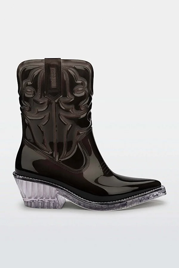Melissa Texas Jelly Cowboy Boot in Black Transparent/Glass