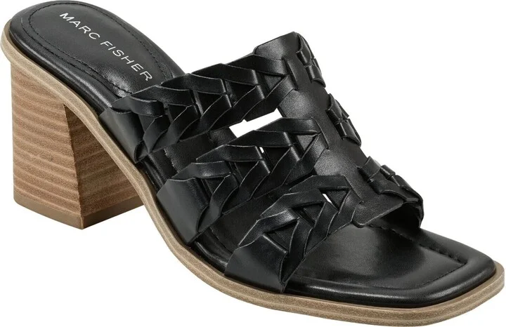 Melita Slide Sandals Women's Black Block Heel Square Toe MKAS154