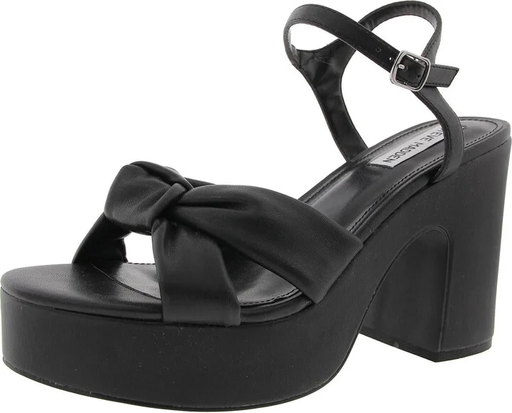 Mella Womens Buckle Faux Leather Platform Sandals