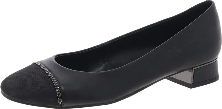 Mellie Womens Toe Cap Faux Leather Block Heels