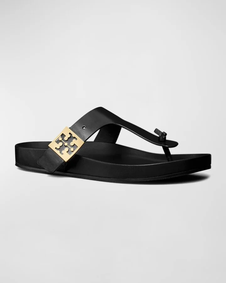 Mellow Leather Buckle Thong Sandals - Image 3