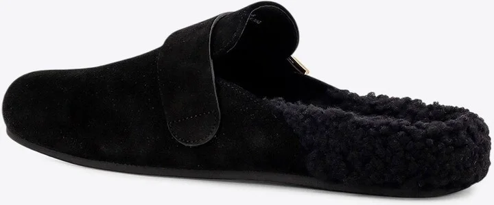 Mellow Logo Plaque Shearling Flat Mules - Image 2