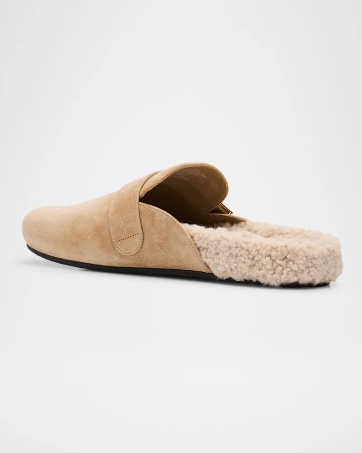 Mellow Suede Shearling Buckle Loafer Mules - Image 3