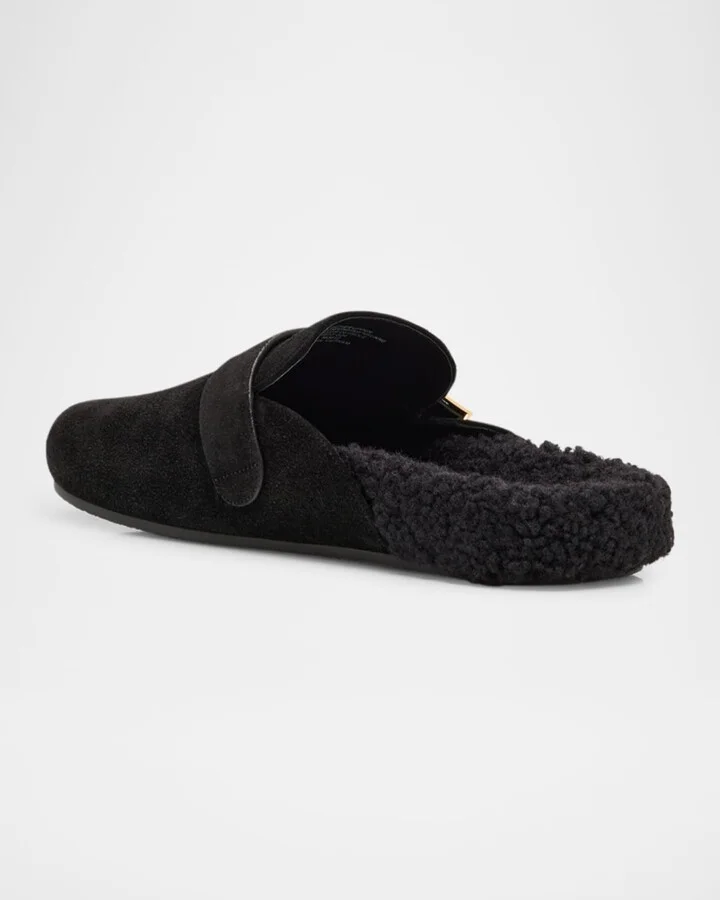 Mellow Suede Shearling Buckle Loafer Mules - Image 8