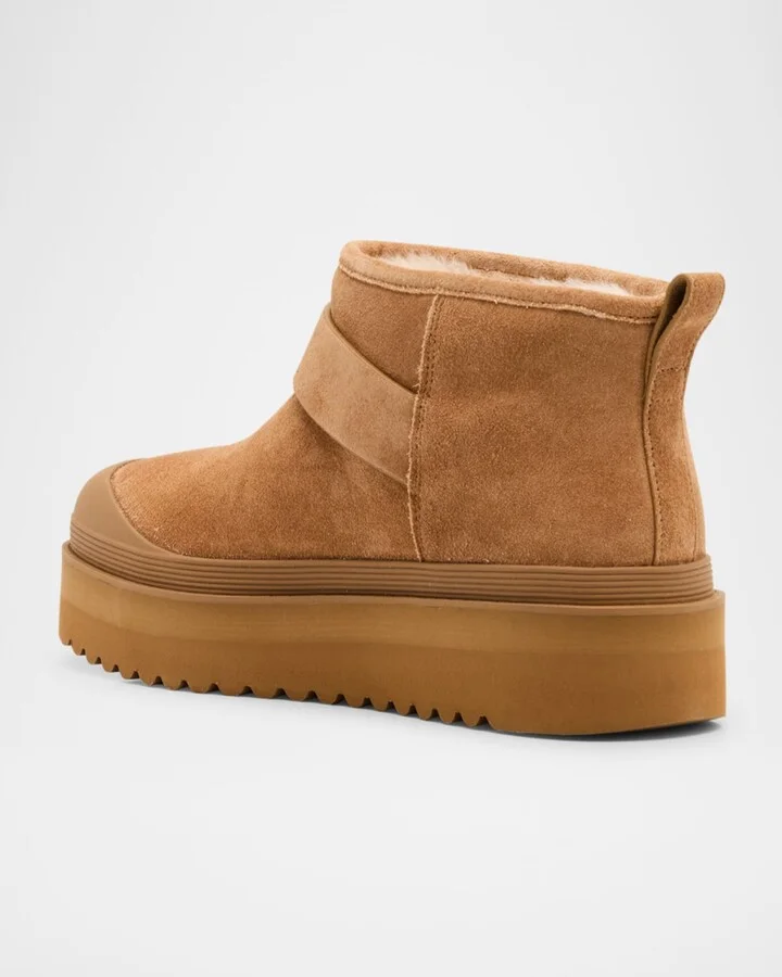 Mellow Suede Shearling Buckle Platform Booties - Image 4