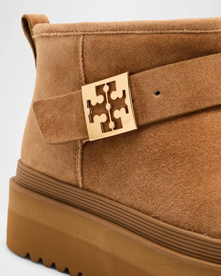 Mellow Suede Shearling Buckle Platform Booties - Image 7