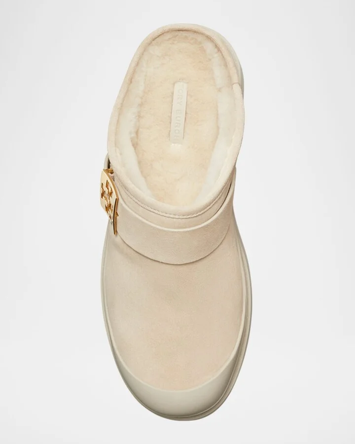 Mellow Suede Shearling Buckle Platform Loafer Mules - Image 5