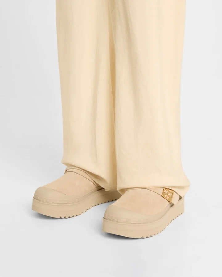 Mellow Suede Shearling Buckle Platform Loafer Mules - Image 7