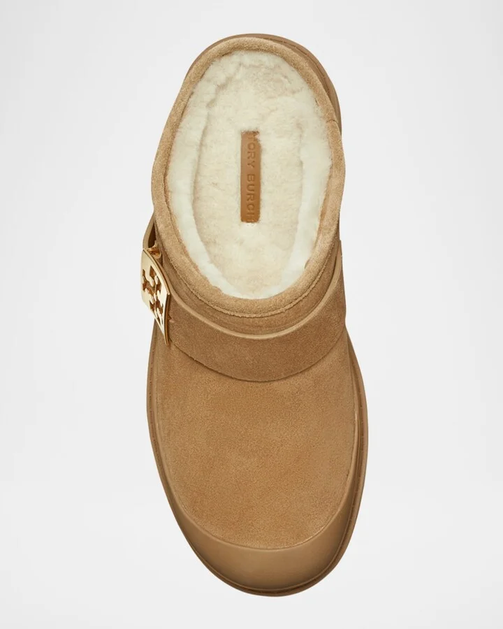 Mellow Suede Shearling Buckle Platform Loafer Mules - Image 9