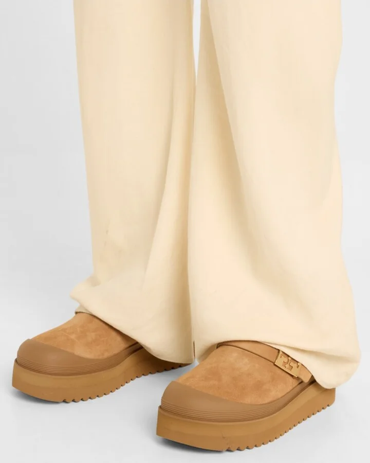 Mellow Suede Shearling Buckle Platform Loafer Mules - Image 10