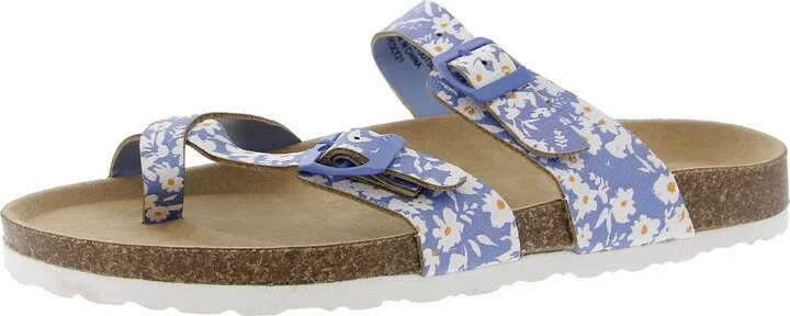 Melody Womens Floral Print Man Made Slide Sandals