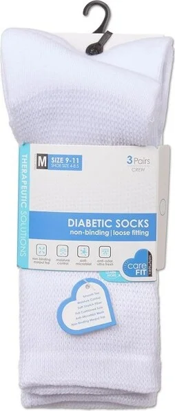 MeMoi 3 Pair Pack Full Cushioned Antimicrobial Diabetic Crew Socks White