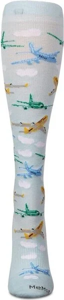 Memoi Airplanes 8-15 mmHg Graduated Bamboo Compression Socks Light Blue 9-11 - Image 2