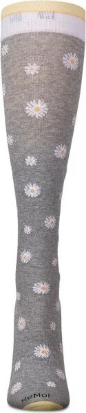 Memoi Daisies Cotton Blend 15-20 mmHg Graduated Compression Socks Med Gray Heather - Image 2