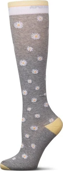 Memoi Daisies Cotton Blend 15-20 mmHg Graduated Compression Socks Med Gray Heather
