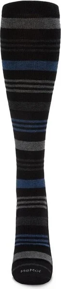Memoi Gender Neutral Black Multi Striped Cotton Blend 15-20mmHg Graduated Compression Socks Black-Blue - Image 2