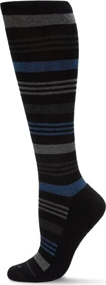Memoi Gender Neutral Black Multi Striped Cotton Blend 15-20mmHg Graduated Compression Socks Black-Blue