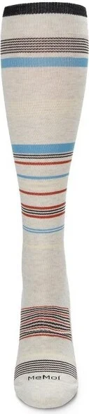 Memoi Gender Neutral Multi-Striped Cotton Blend 15-20mmHg Graduated Compression Socks Oatmeal Heather - Image 2