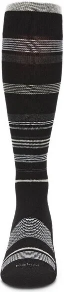 Memoi Gender Neutral Multi-Striped Cotton Blend 15-20mmHg Graduated Compression Socks Oatmeal Heather - Image 3