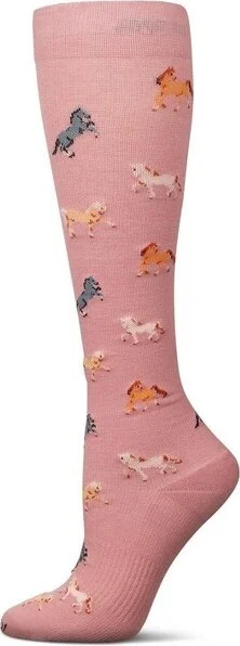Memoi Horses Cotton Blend 15-20 mmHg Graduated Compression Socks Mauve 9-11