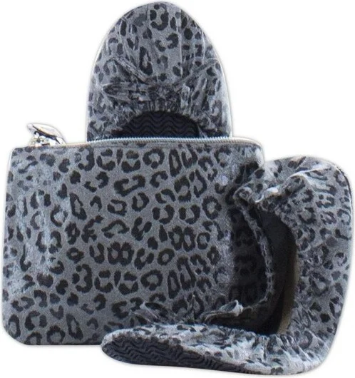 Memoi Leopard Print Flip Flat With Case Gray S-M
