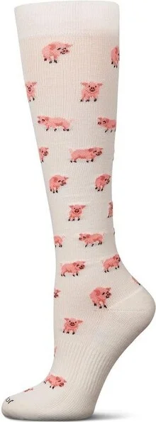 Memoi Pigs Cotton Blend 15-20 mmHg Graduated Compression Socks Ivory 9-11