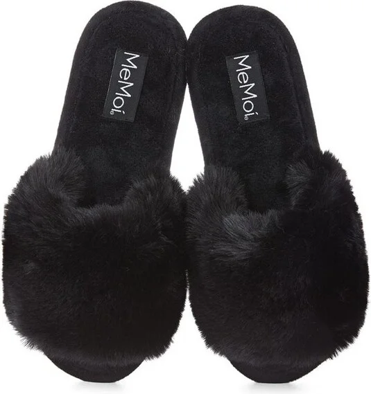 Memoi The Bette Plush Open-Toe Slipper Black L - Image 2