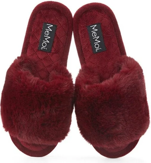 Memoi The Bette Plush Open-Toe Slipper Black L - Image 3