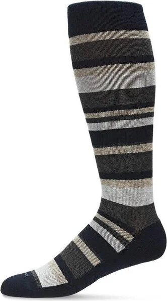Memoi Unisex Multi Striped Cotton Blend 15-20mmHg Graduated Compression Socks Blue